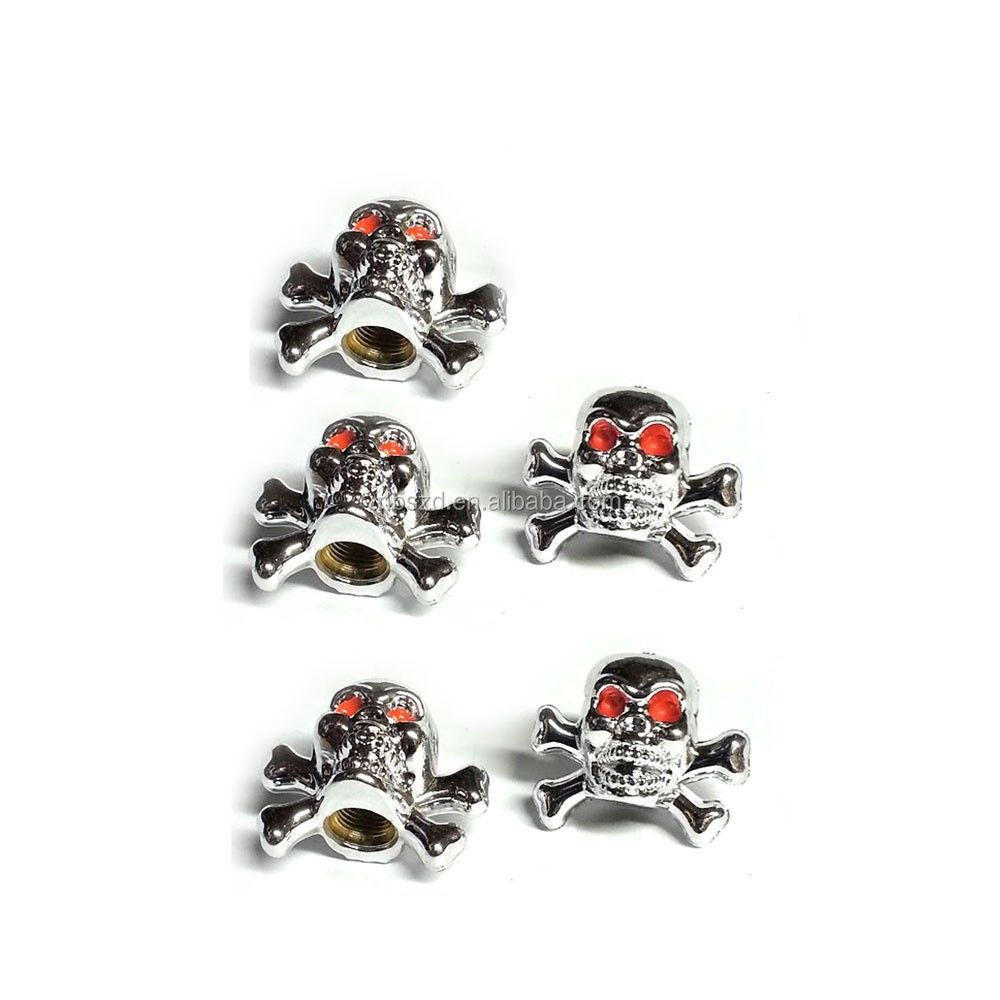 Chrome Skull Tire Air Valve Stem Caps Car Truck Hotrod ATV w/ Spare Wheel