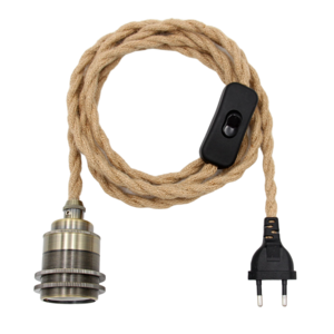 EU Plug Power Cord Hemp rope covered Cord with E27 Threaded Bulb Lamp Holder on/off switch Vintage Hanging Light Cord Sets