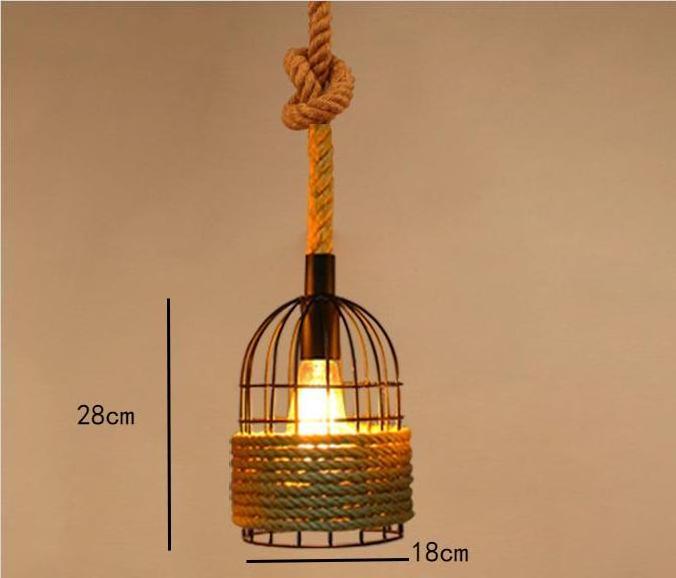 Retro restaurant bar birdcage industrial chandelier E27 decorative rustic style hemp rope lamp