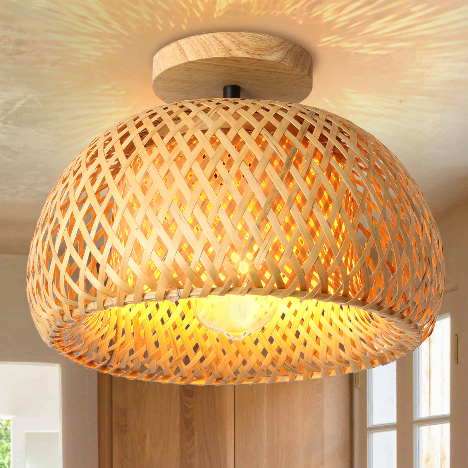 Retro Design Woven ceiling bamboo woven rattan art ceiling light hallway light Decoration Chandelier