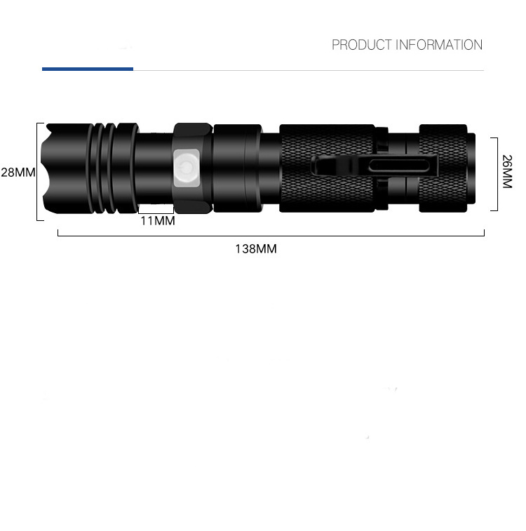 Tactical Flashlight High Lumen T6 LED Flashlights Portable Outdoor Water Resistant Torch Light Zoomable Flashlight Camping 60 70