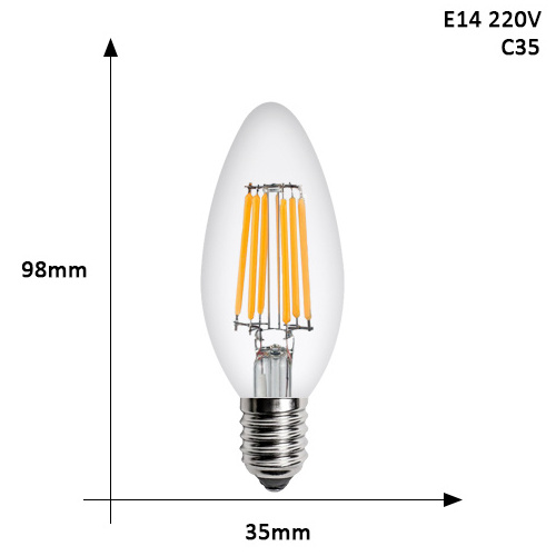 Hot sale Dimmable E14 Straight Filament C35 Flame shape Led candle light bulb 2W 4W 6W Led Candelabra light bulb for chandelier