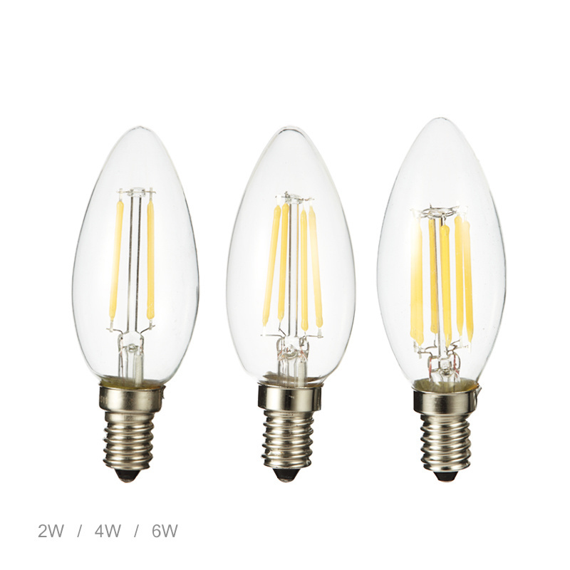 Hot sale Dimmable E14 Straight Filament C35 Flame shape Led candle light bulb 2W 4W 6W Led Candelabra light bulb for chandelier