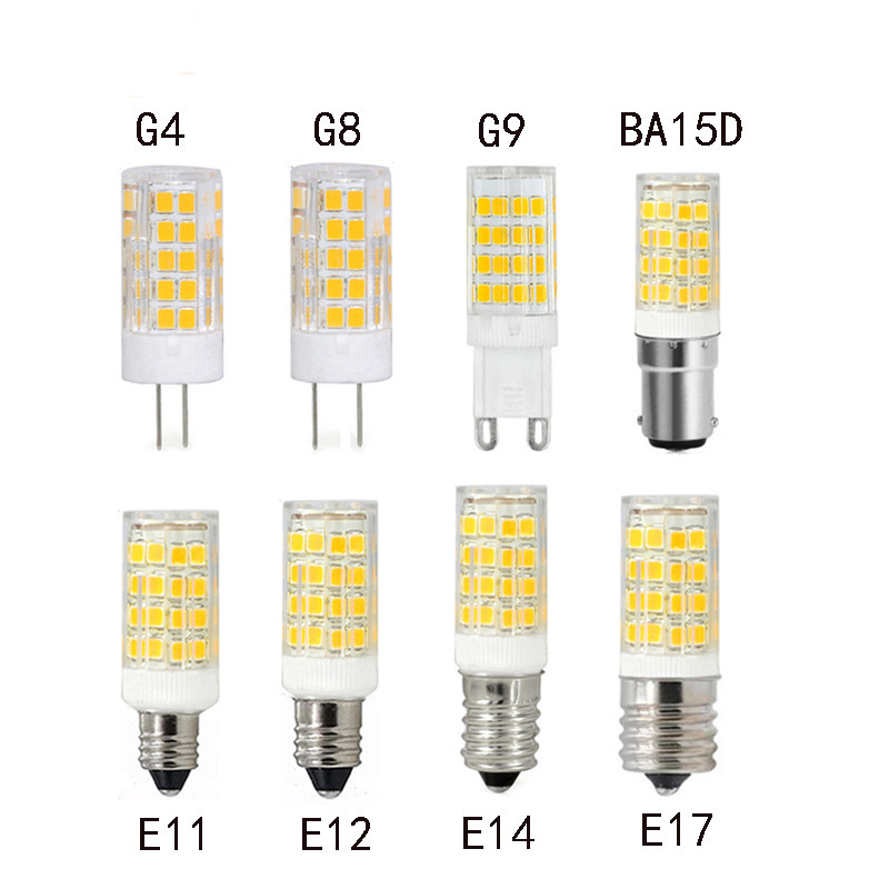 LED Corn bulb 110V E11 E12 52chips 5W ceramic E14 bulb G4 G8 G9 LED decorative interior lighting bulb E17 BA15D base