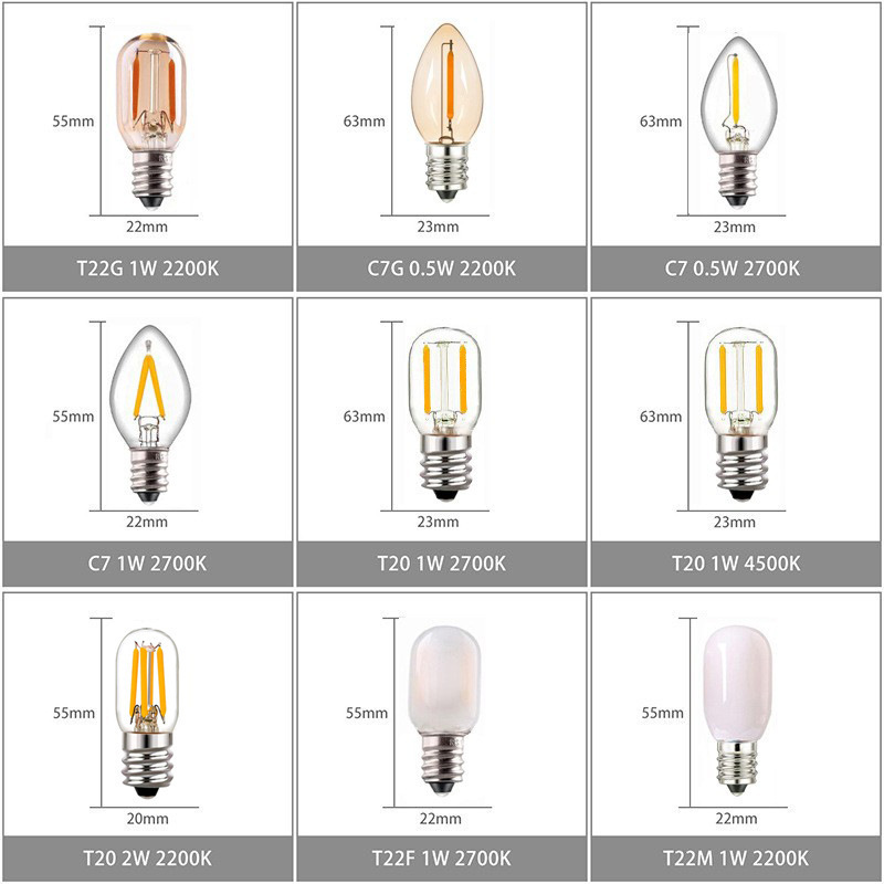 Edison led bulb filament E14 spiral decorative lamp C7 T20 T22 retro small bulb amber clear frosted dimmable  wholesale bulb