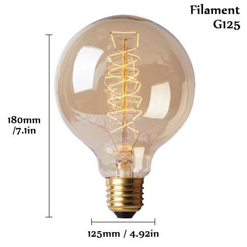 thomas vintage light tungsten filament incandescent bulb vintage edison bulb clear Amber frosted G125 e26 e27 40W