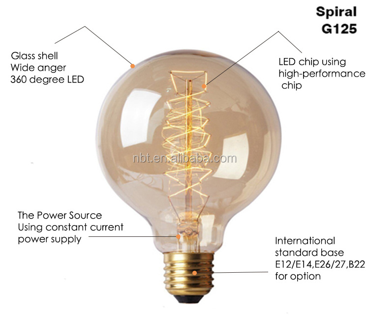 thomas vintage light tungsten filament incandescent bulb vintage edison bulb clear Amber frosted G125 e26 e27 40W