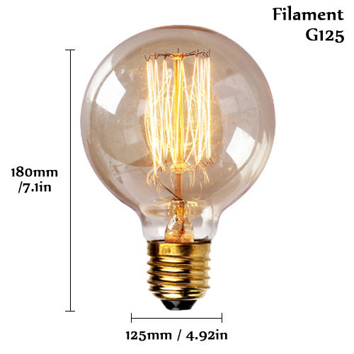 thomas vintage light tungsten filament incandescent bulb vintage edison bulb clear Amber frosted G125 e26 e27 40W