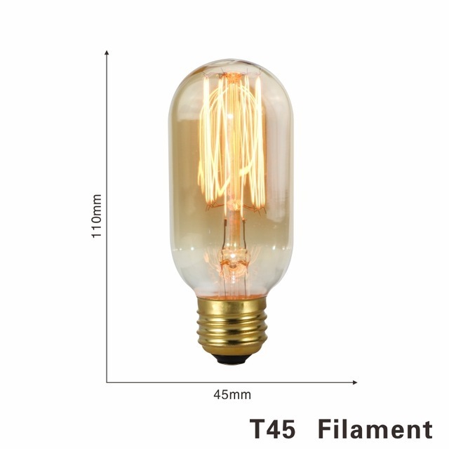 incandescent edison bulb vintage light bulb clear Amber T45 e26 e27 60W