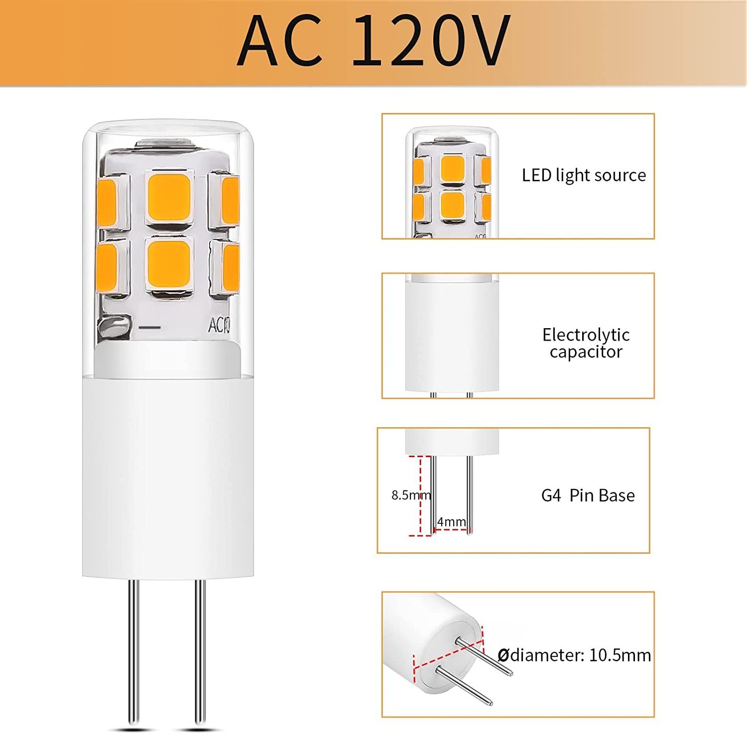 High Brightness AC 120V G4 Led bulbs 2835 SMD LED 150 lumens warm white cold white Led corn light bulb