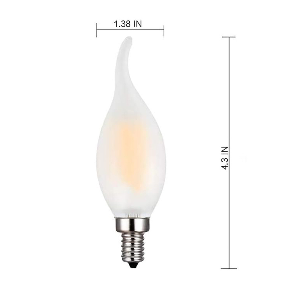 OEM ODM Edison Style E14 Candle Bulb 2W 4W 6W Dimmable Warm White C35L Frosted Led Bulb Flame Light for Chandelier