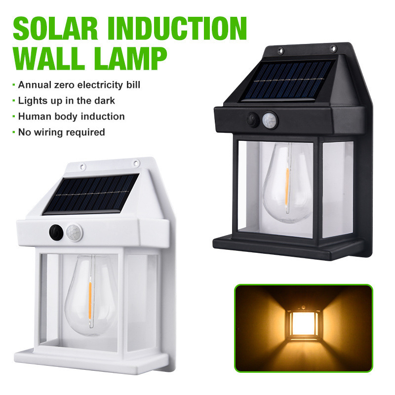 Hot Sale Solar Power Wall Light Human Sensor Retro  LED Filament Bulb For Garden Lighting