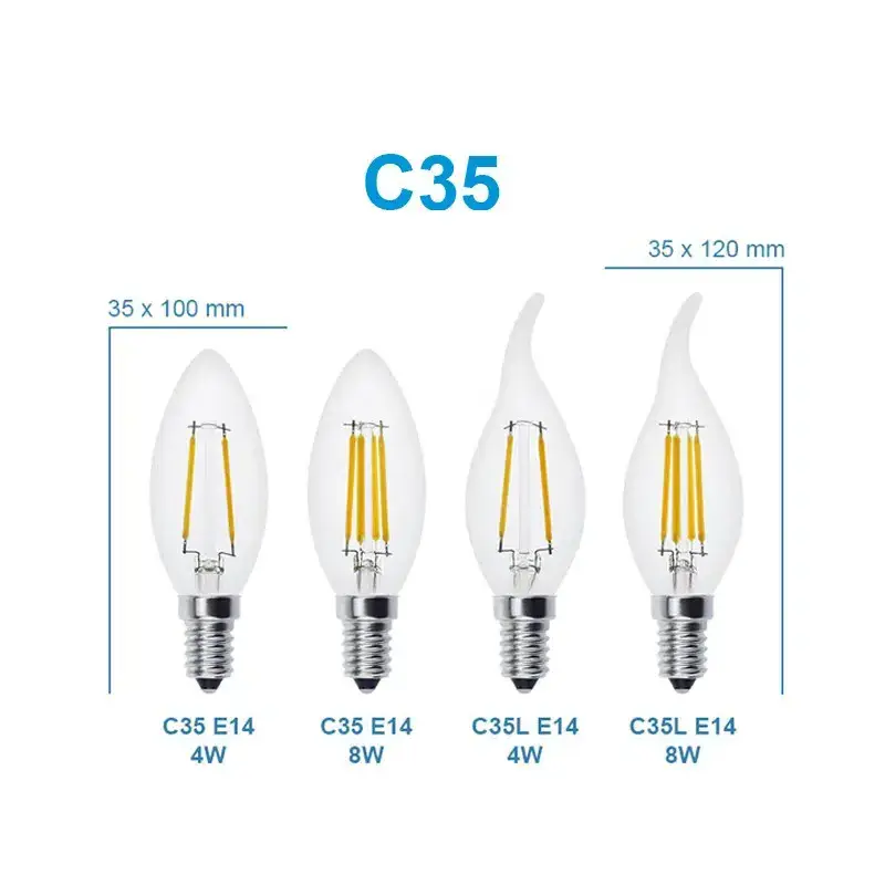 C35/C35L 4w 6W E14 E12  Base LED Vintage Edison Bulb Candelabra LED Filament Candle Bulb  Clear Warm White 2700K AC 120V 220V