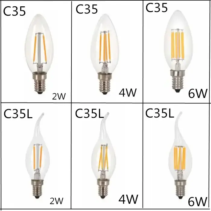 C35/C35L 4w 6W E14 E12  Base LED Vintage Edison Bulb Candelabra LED Filament Candle Bulb  Clear Warm White 2700K AC 120V 220V