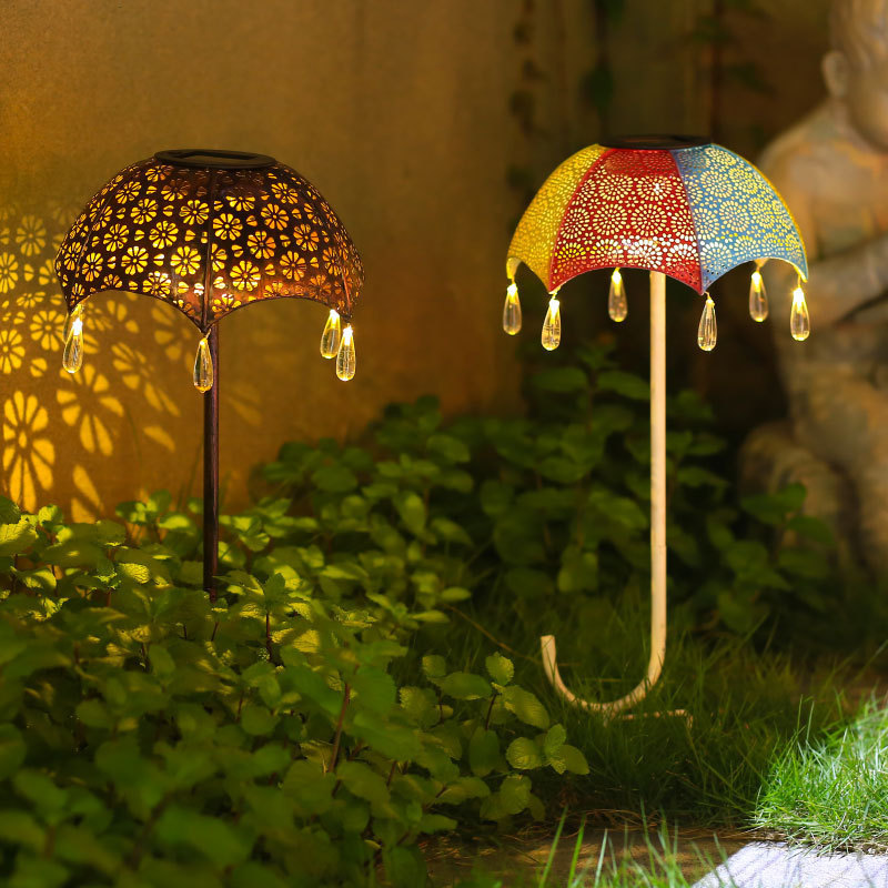 Umbrella Solar String Garden Lights Patio Metal Umbrella Stake Solar Lawn Lights Decorative Garden Lights