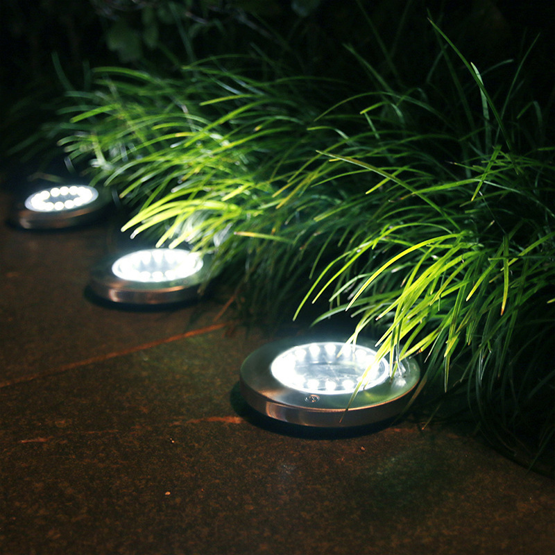 IP65 Stainless Steel 16 led Stake Waterproof Patio Ground Street Garden Wall Disk Solar Led Outdoor Buried lights