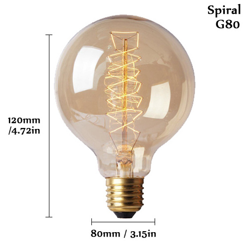 Hot Sale  G80 E27 Tungsten Filament Incandescent High Quality Glass Spiral Vintage Edison Bulb