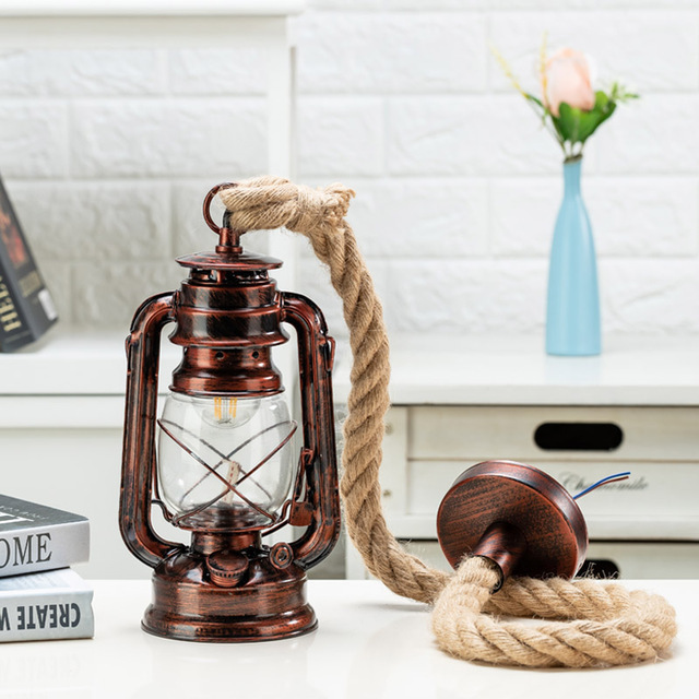 American Retro Country Kerosene Chandelier Creative Balcony Lamps Nostalgic Lantern Kitchen Decorative Pendant Light Metal Iron