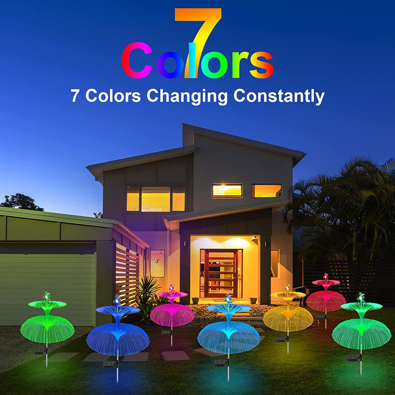 Hot new garden fiber optics solar lights led colorful fiber optic jellyfish floor lamp garden villa decorative lamp