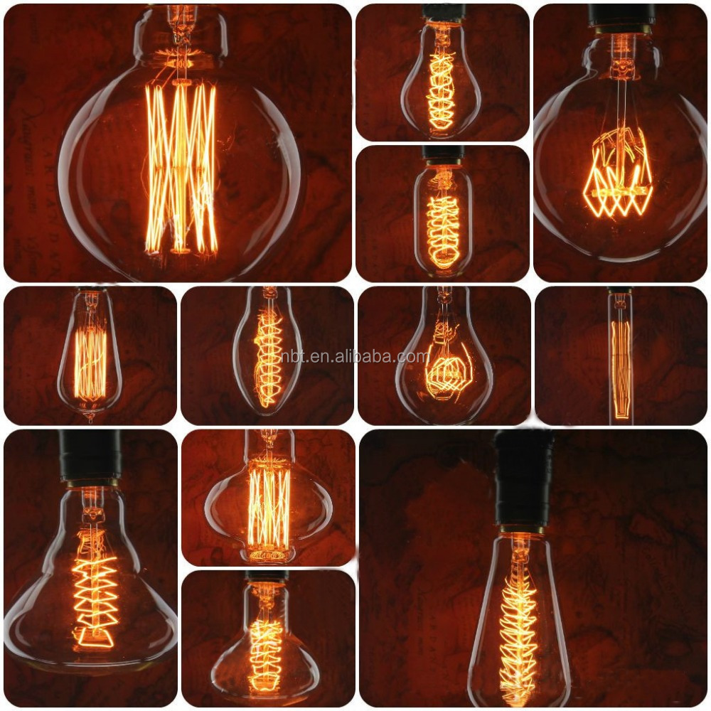 Hot sales A19/G95/ST64/T30/T45 Antique Vintage Edison Carbon Filament Light Bulb 25W 40W 60W 220V for home decor