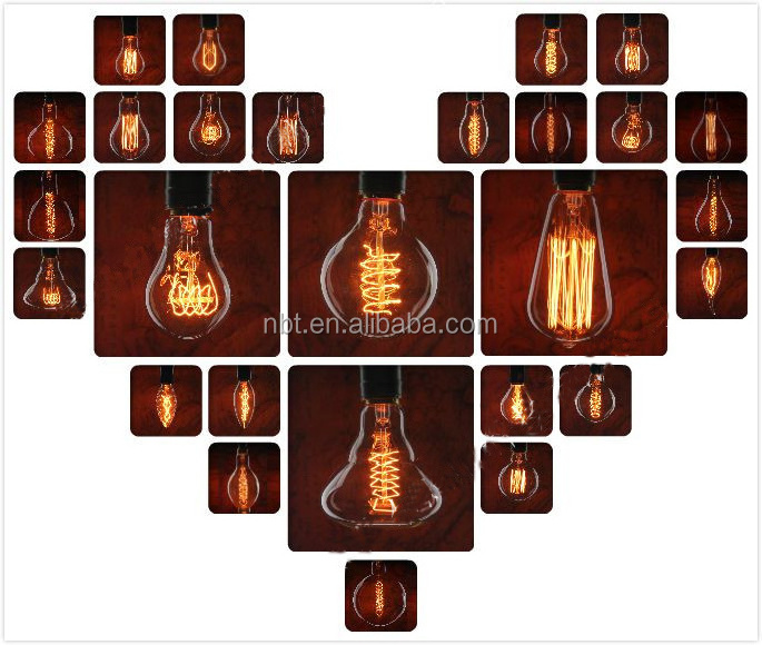 Hot sales A19/G95/ST64/T30/T45 Antique Vintage Edison Carbon Filament Light Bulb 25W 40W 60W 220V for home decor