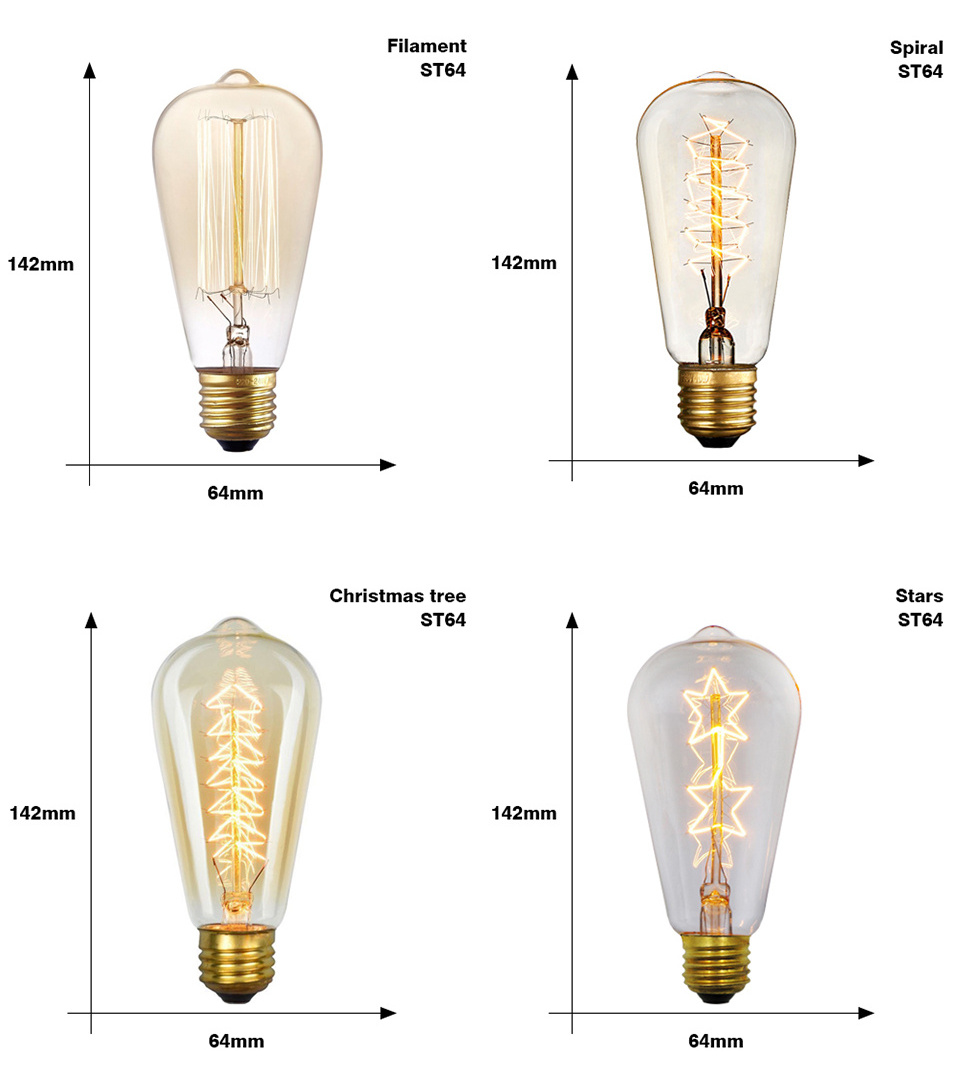 G80,G95,ST64,T10,T185,T225,T300,T45,A19 ,ST58 Vintage Edison Bulb Light E27 G125 40W Retro Globe Lamp Incandescent Bulb