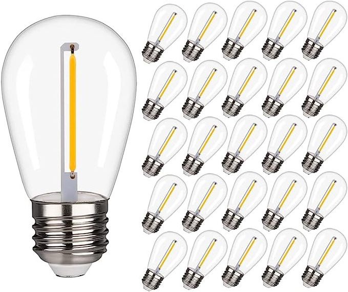 Best seller warm white plastic edison bulb, OEM waterproof patio solar outdoor led string lights S14 1W E26 E27