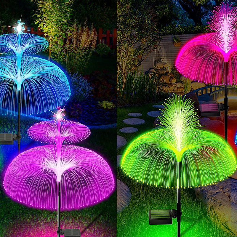 Hot new garden fiber optics solar lights led colorful fiber optic jellyfish floor lamp garden villa decorative lamp