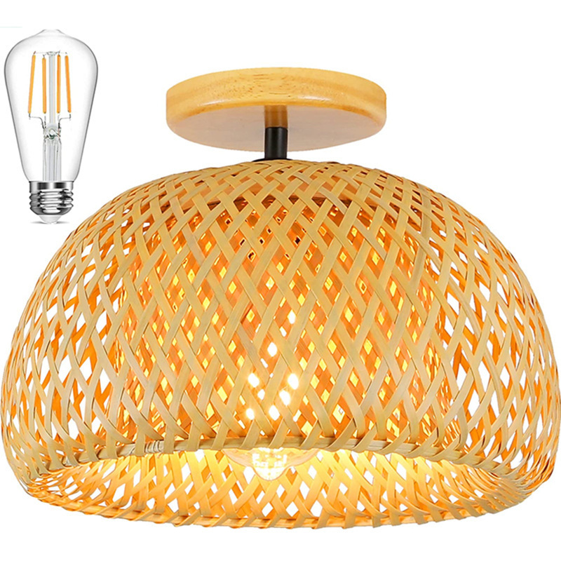 Retro Design Woven ceiling bamboo woven rattan art ceiling light hallway light Decoration Chandelier