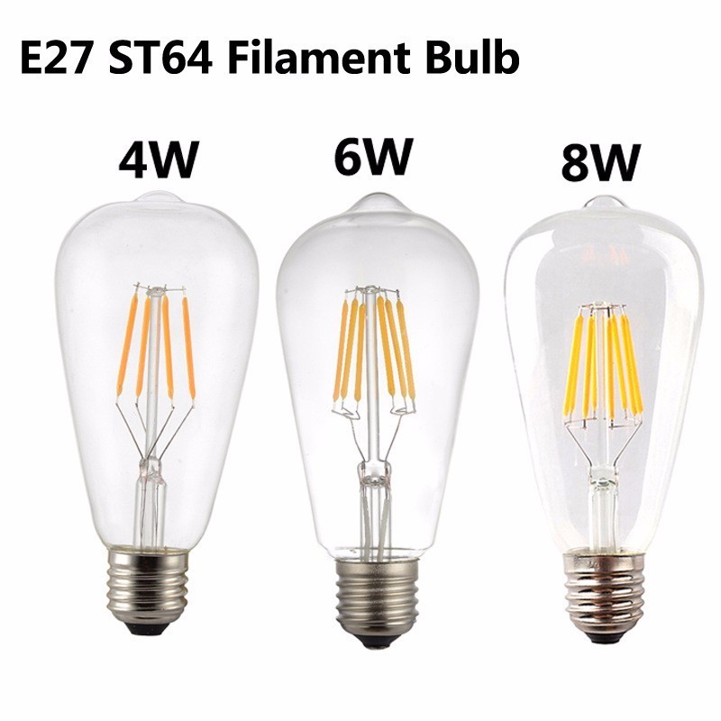 ST64 E27 Dimmable LED Filament Bulb 2W 4W 6W Vintage Edison Smart Bulbs