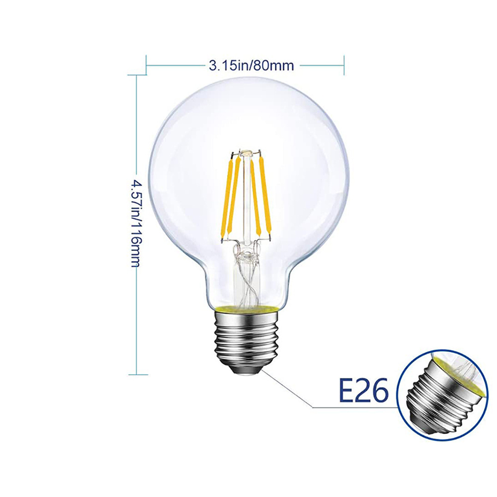 China suppliers CE$ROHS Certified G80 G95 G125 Custom Led filament bulb, E26 E27 Dimmable edison bulb led filament