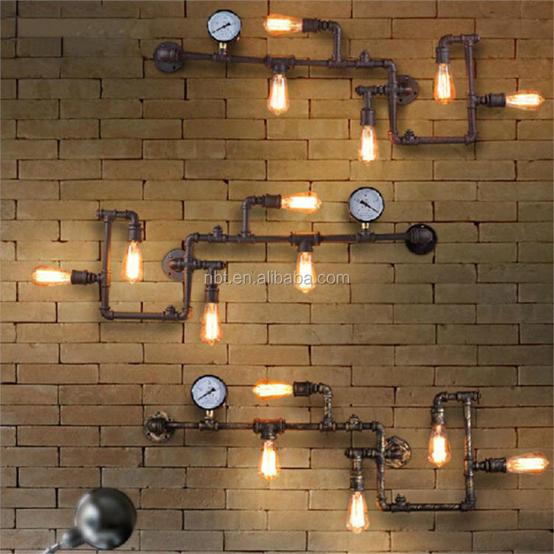 Vintage Retro Water Pipe Industrial sconces wall lamp with 5pcs 40W ST64 Bulbs 120V 240V Free shipping