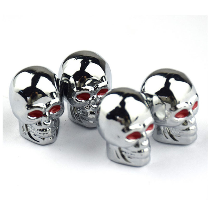 Silver/Black Skull Style Chrome Plastic Truck Motorcycle Bike Car Tires Valve Stem Caps