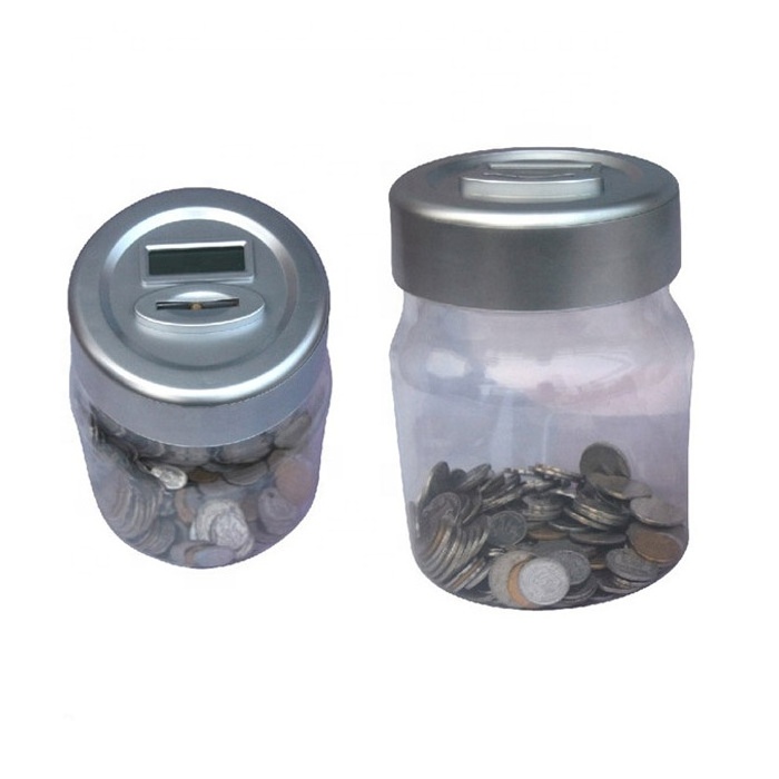 Custom logo transparent Jar digital counting coin piggy bank