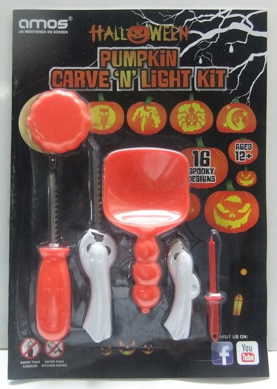 Halloween Pumpkin Plastic Carving Tools Kits With Led Light And Blister Package