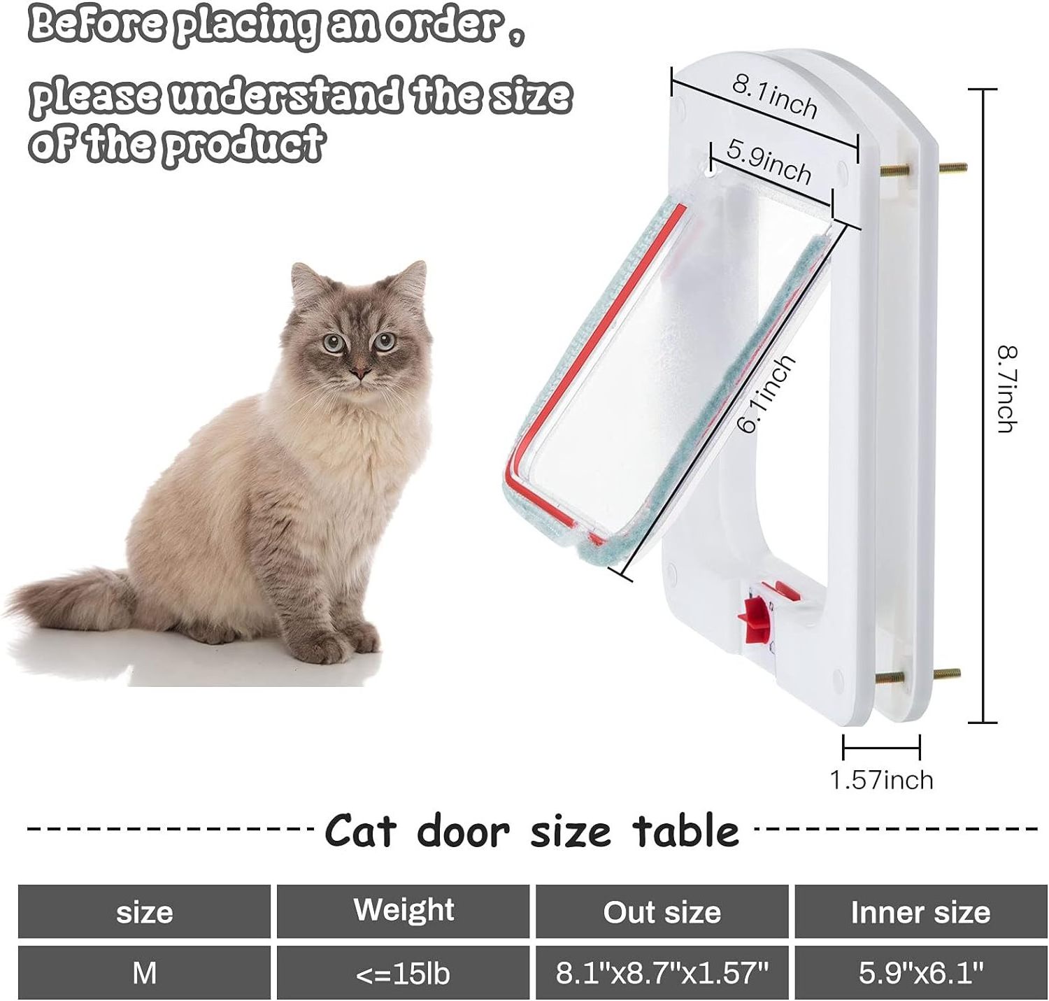 Weatherproof Pet Cats Flap Interior Exterior 4 Way Rotary Safe Magnetic Lock Door With Brush