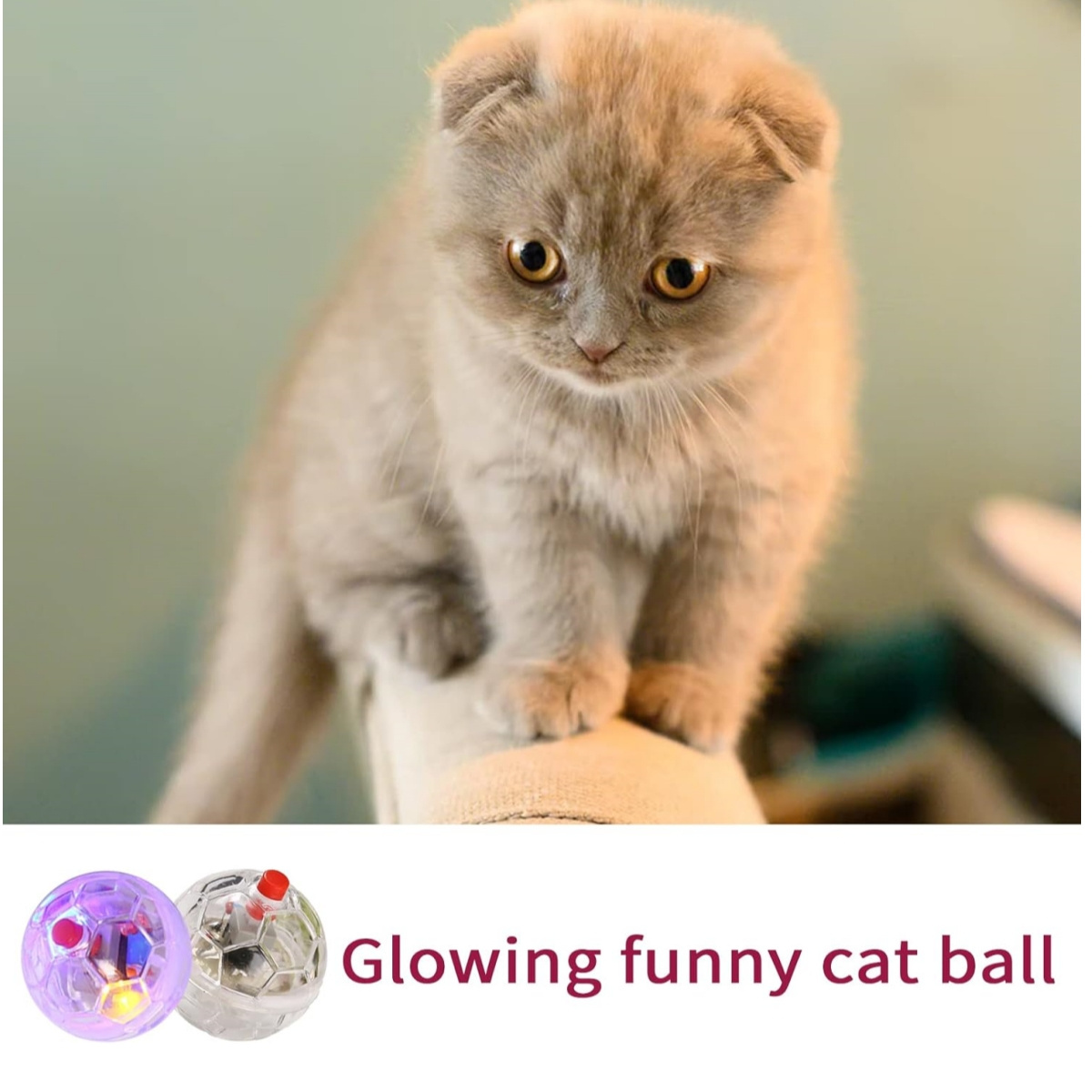 Small Lighted Up LED Rotating Rolling Teasing Cat Interactive Ball Toy With Button