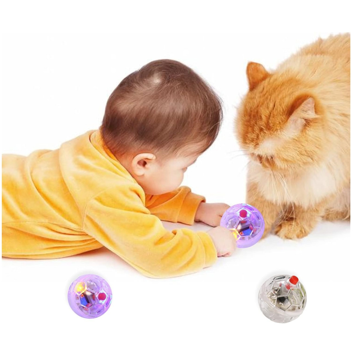 Small Lighted Up LED Rotating Rolling Teasing Cat Interactive Ball Toy With Button