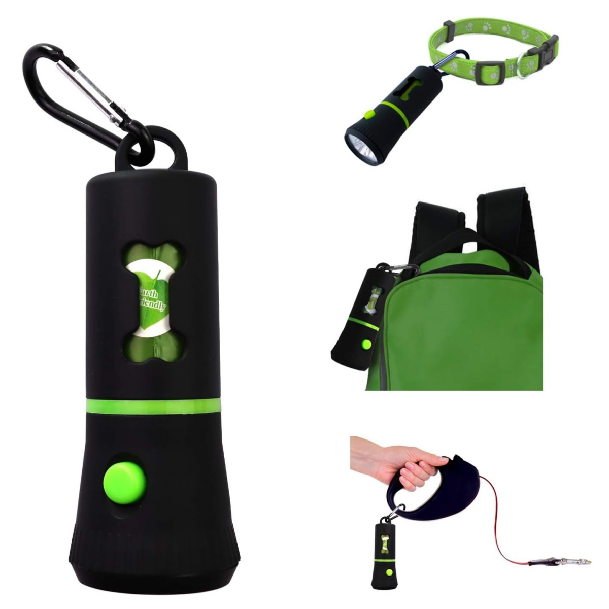 Led Flashlight Pet Dogs Poop Bag Holder Dispenser With Biodegradable Waste Bags