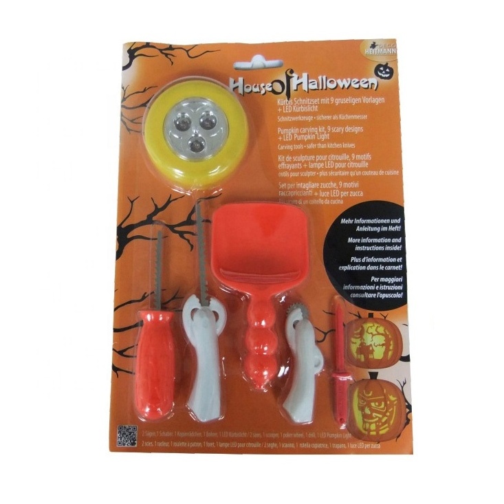 Halloween Pumpkin Plastic Carving Tools Kits With Led Light And Blister Package