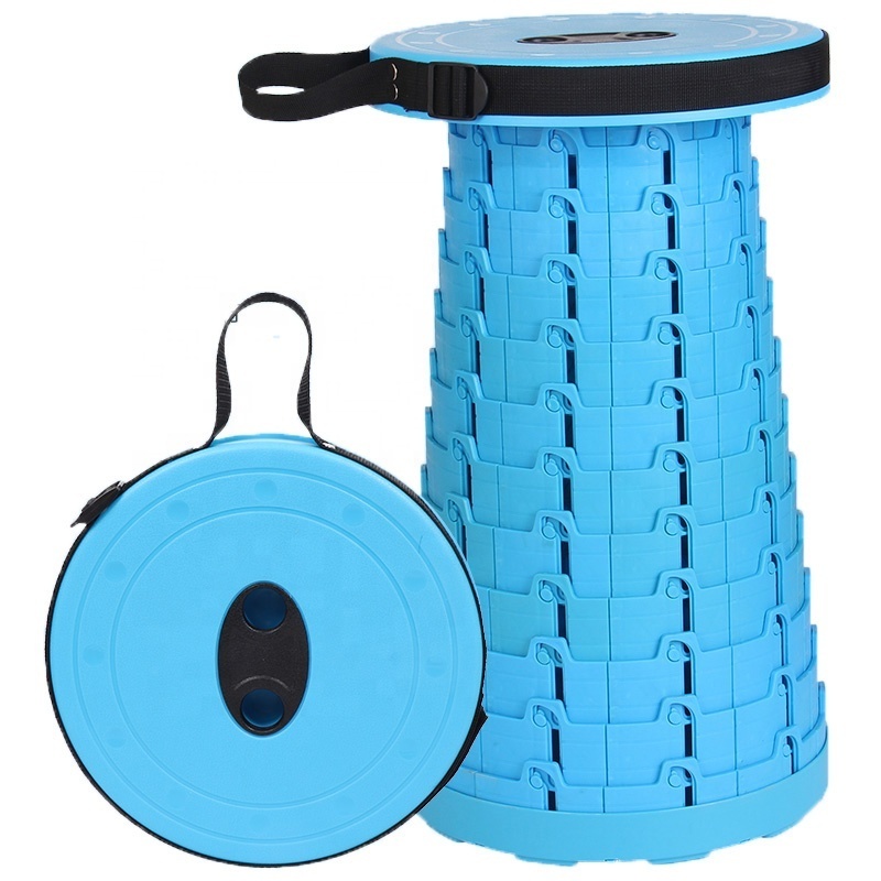 Outdoor Collapsible Retractable Plastic Stool Camping Folding Telescope Stool with cushion