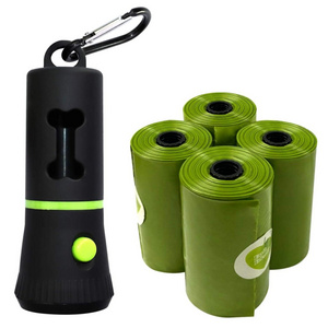 Led Flashlight Pet Dogs Poop Bag Holder Dispenser With Biodegradable Waste Bags