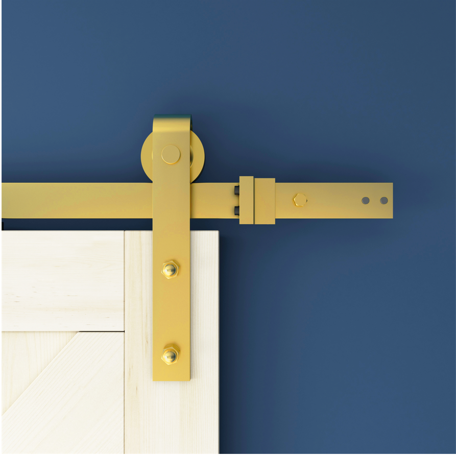 72 in. Classic Gold Bent Strap Barn Sliding Door Track and Hardware Set satin brass finish