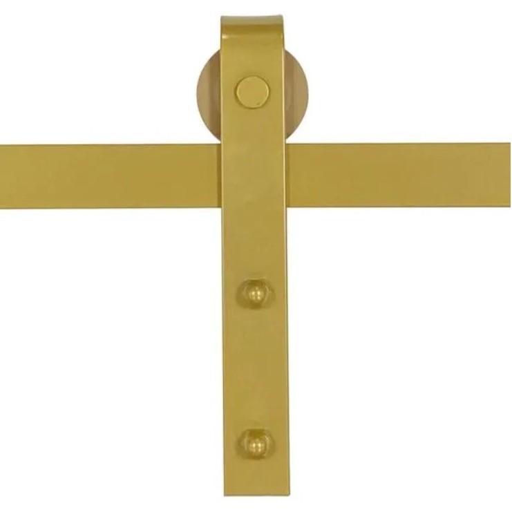 72 in. Classic Gold Bent Strap Barn Sliding Door Track and Hardware Set satin brass finish