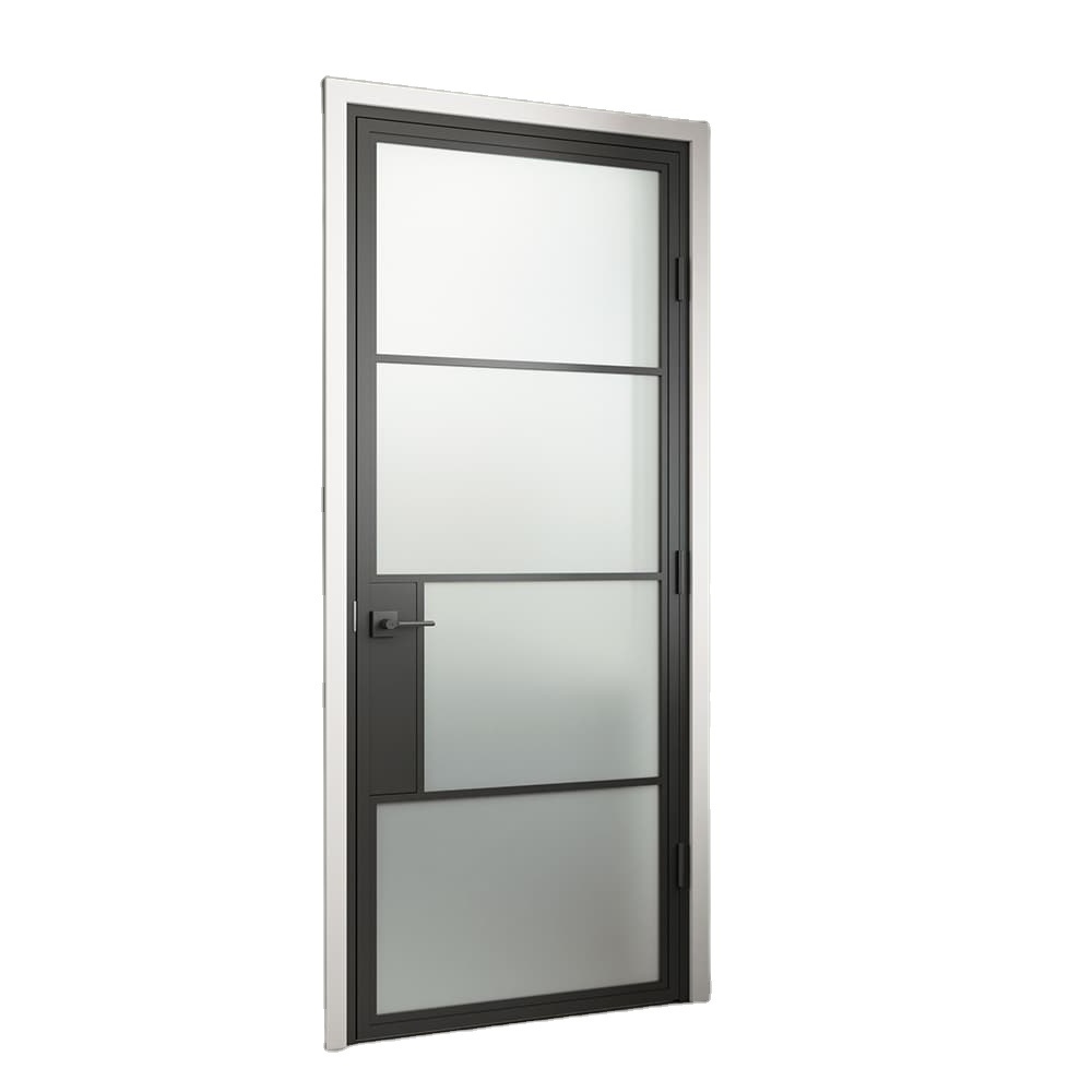 High Quality 4 Lites Matt Black Interior Swinging Glass Door With Privacy Lock