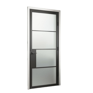 High Quality 4 Lites Matt Black Interior Swinging Glass Door With Privacy Lock