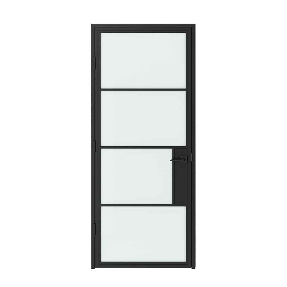 High Quality 4 Lites Matt Black Interior Swinging Glass Door With Privacy Lock