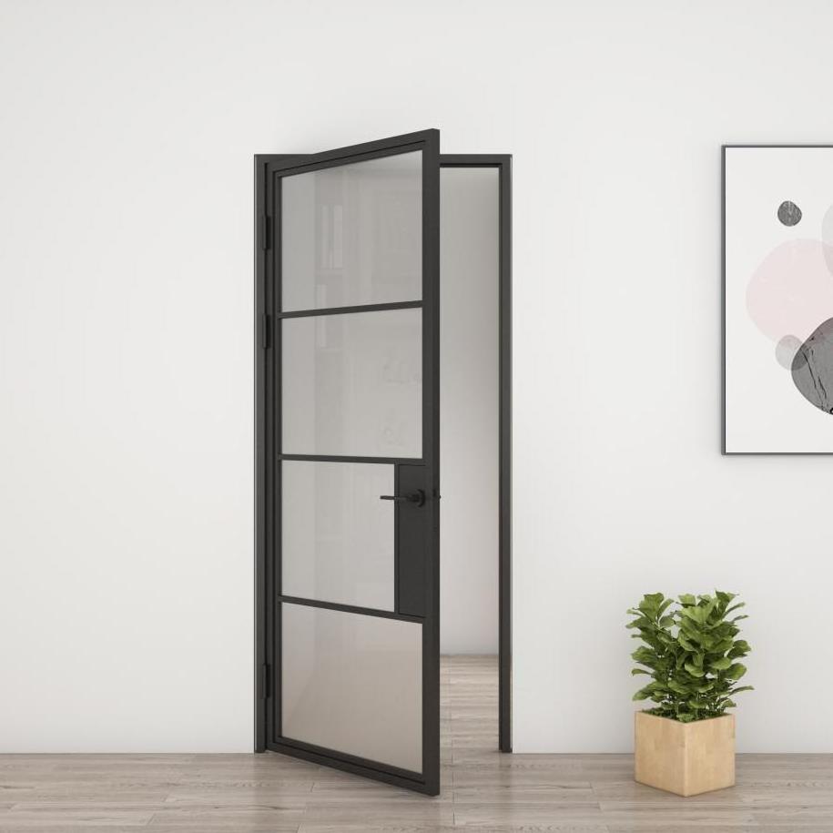 New stylish interior black steel frame french penal swing door With Lock