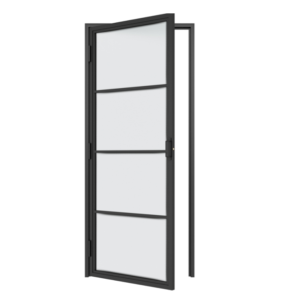 TKM-YY11 sliding 4 Lites Swing Black Steel Frame Glass Barn Door