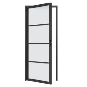 TKM-YY11 sliding 4 Lites Swing Black Steel Frame Glass Barn Door